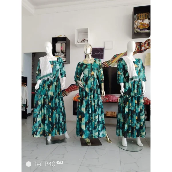 Emerald & Azure Marble Print Tiered Maxi Dress