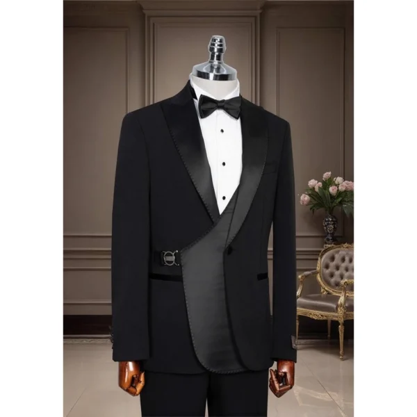 Black Luxe Tuxedo with Side-Buckle Vest