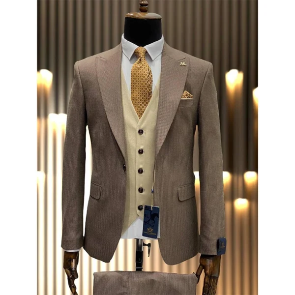 Espresso Brown Textured Three-Piece Suit
