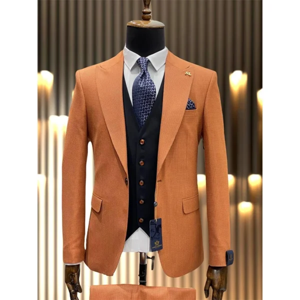 Orange Terracotta Textured Three-Piece Suit