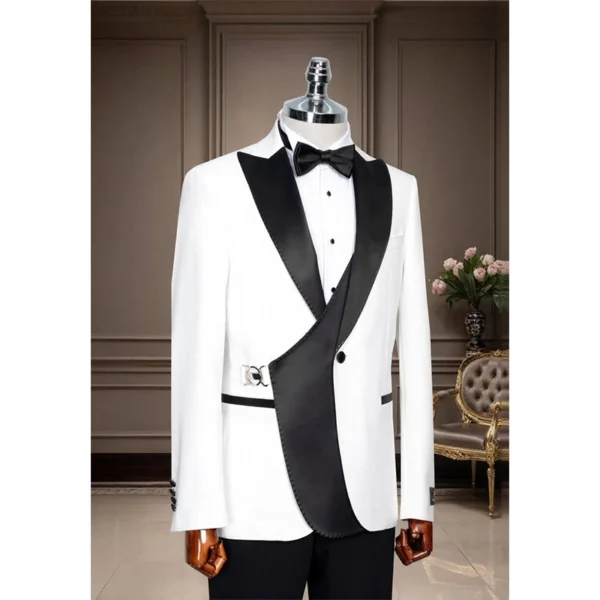 Ivory White Tuxedo with Side-Buckle Vest